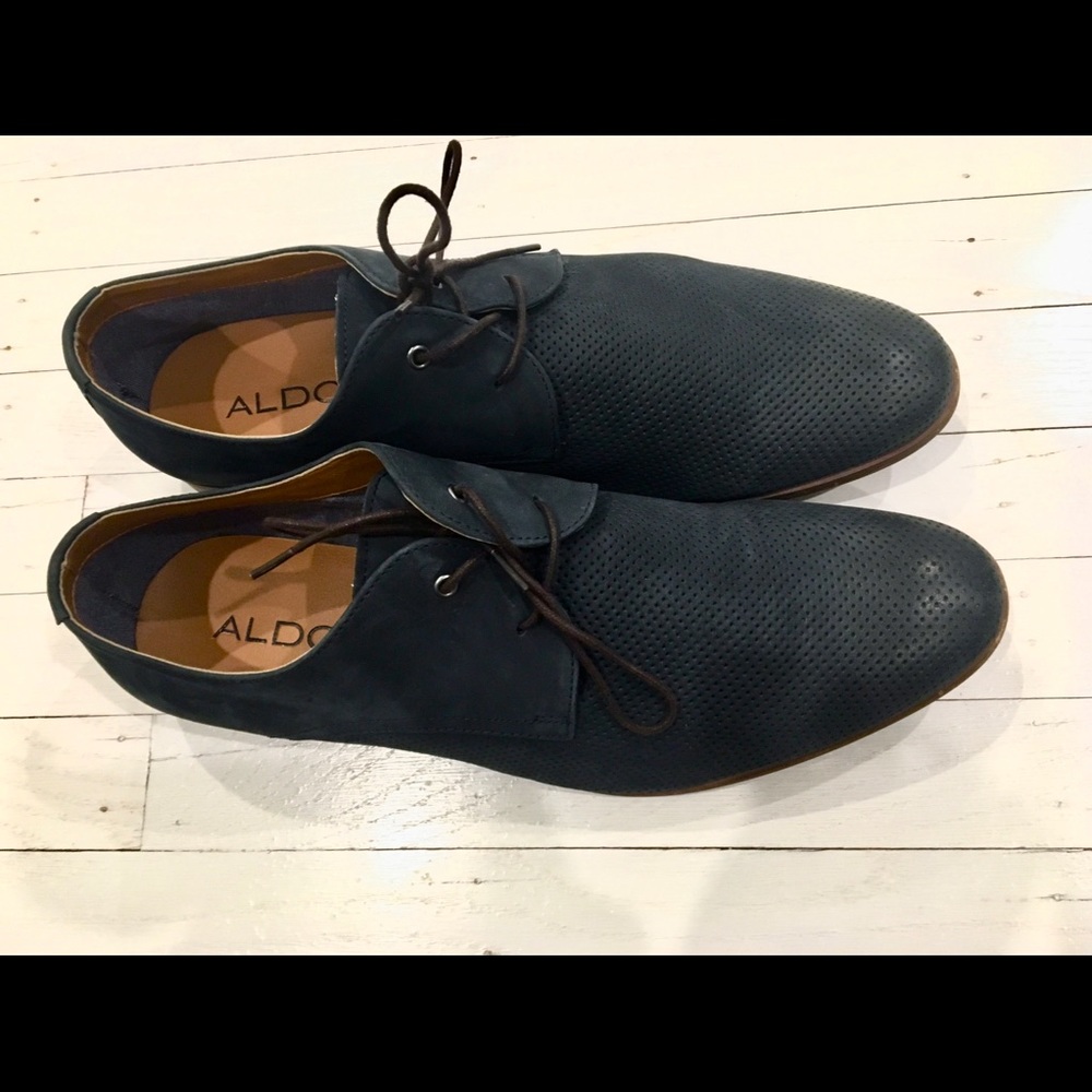 🆕 ALDO Navy Blue Suede Leather Round Toe Lace Up